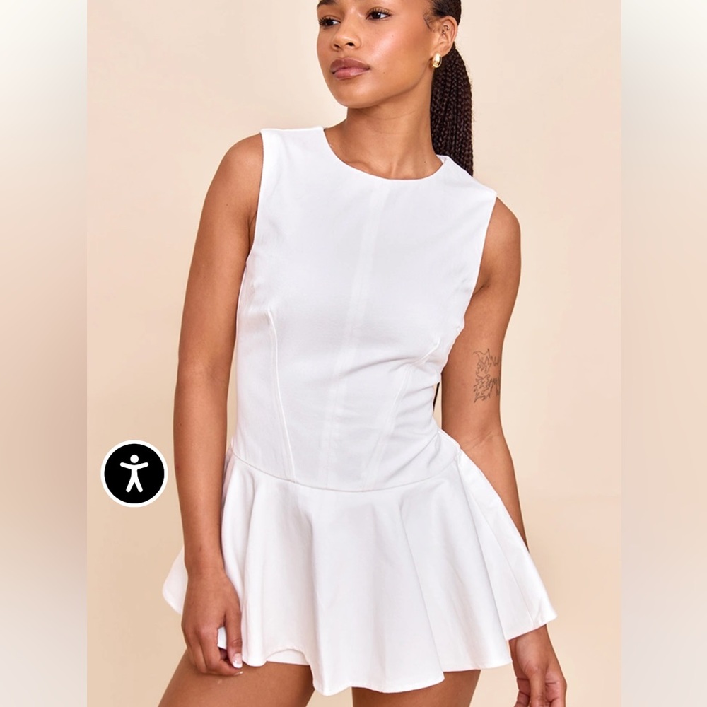 PrettyLittleThing White Sleeveless Peplum Fit & Flare Romper
